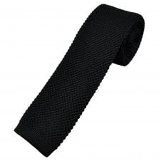Plain Black Men's Silk Knitted Skinny Tie