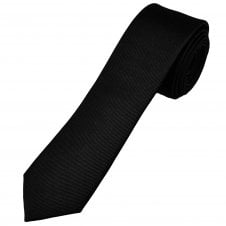 Plain Black Men's Silk Skinny Tie by Tresanti