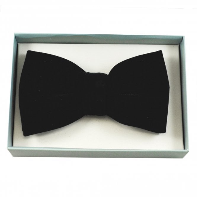 Plain Black Men's Velvet Bow Tie with Adjustable Black Satin Neckband