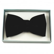 Plain Black Men's Velvet Bow Tie with Adjustable Black Satin Neckband