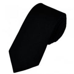 Plain Black Narrow Silk Tie