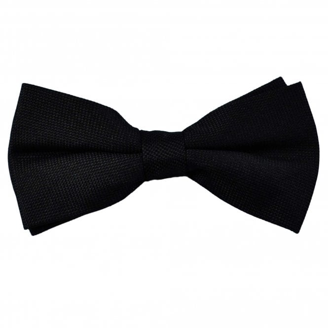 Plain Black Oxford Textured Ready Tied Men's 100% Silk Bow Tie