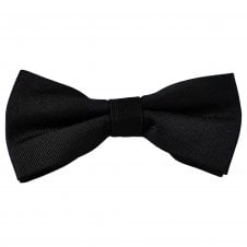 Plain Black Ribbed Woven Silk Men's Bow Tie