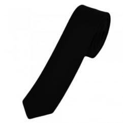 Plain Black Skinny Leather Tie