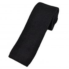 Plain Black Wool Knitted Tie