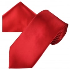Plain Blood Red Men's Satin Tie & Pocket Square Handkerchief Set