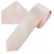 Plain Blush Men's Skinny Tie & Pocket Square Handkerchief Set