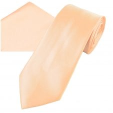 Plain Blush Peach Men's Satin Tie & Pocket Square Handkerchief Set