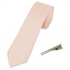 Plain Blush Textured Men's Skinny Tie with Tie Clip