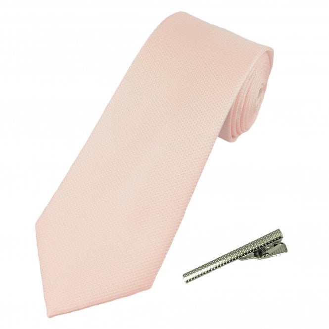 Plain Blush Textured Men's Tie with Tie Clip