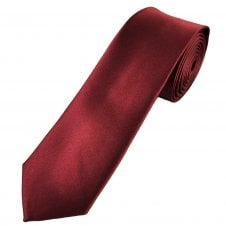 Plain Bordeaux Wine Red Men's Skinny Tie