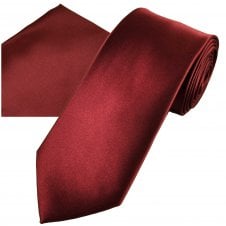 Plain Bordeaux Wine Red Men's Tie & Pocket Square Handkerchief Set