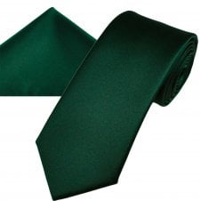 Plain Bottle Green Men's Satin Tie & Pocket Square Handkerchief Set