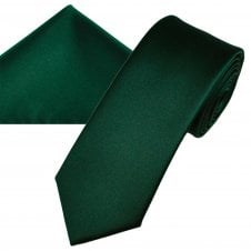 Plain Bottle Green Men's Skinny Tie & Pocket Square Handkerchief Set