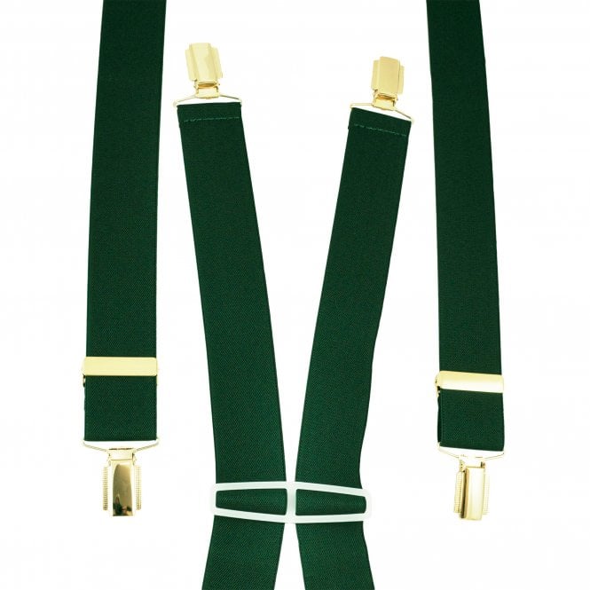 Plain Bottle Green Men's Trouser Braces - Gold Clips