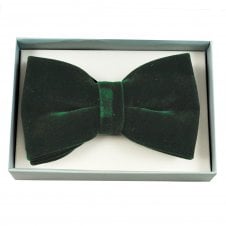 Plain Bottle Green Men's Velvet Bow Tie with Adjustable Black Satin Neckband