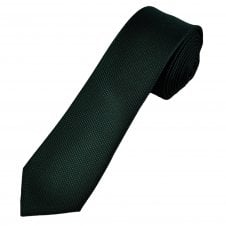 Plain Bottle Green Textured Men's Skinny Tie