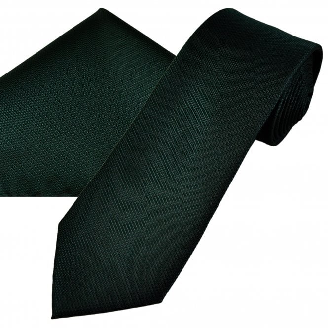 Plain Bottle Green Textured Men's Tie & Pocket Square Handkerchief Set