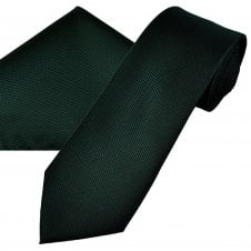 Plain Bottle Green Textured Men's Tie & Pocket Square Handkerchief Set