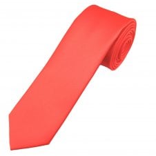 Plain Bright Coral Pink 6cm Skinny Tie