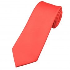 Plain Bright Coral Pink Men's Satin Tie