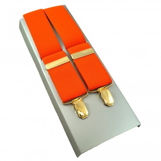 Plain Bright Orange Men's Luxury Trouser Braces with Gold Clips