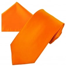 Plain Bright Orange Men's Satin Tie & Pocket Square Handkerchief Set