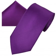 Plain Bright Purple Men's Satin Tie & Pocket Square Handkerchief Set