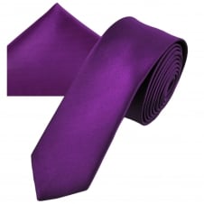 Plain Bright Purple Men's Skinny Tie & Pocket Square Handkerchief Set