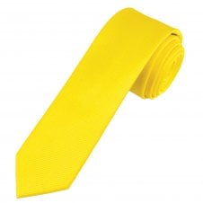 Plain Bright Yellow Ribbed Men's Skinny Tie