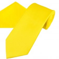 Plain Bright Yellow Ribbed Men's Tie & Pocket Square Handkerchief Set