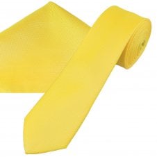 Plain Bright Yellow Textured Men's Skinny Tie & Pocket Square Handkerchief Set