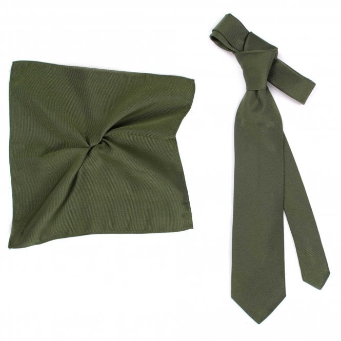 Plain British Racing Green Silk Men's Tie & Pocket Square Handkerchief Set by Tresanti