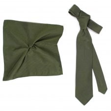 Plain British Racing Green Silk Men's Tie & Pocket Square Handkerchief Set by Tresanti