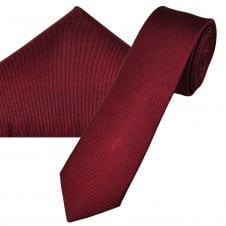 Plain Burgundy Men's Silk Skinny Tie & Pocket Square Handkerchief Set by Tresanti