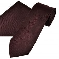 Plain Burgundy Textured Men's Tie & Pocket Square Handkerchief Set