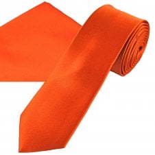Plain Burnt Orange Men's Skinny Tie & Pocket Square Handkerchief Set