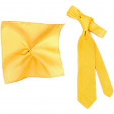 Plain Butter Golden Silk Men's Tie & Pocket Square Handkerchief Set by Tresanti