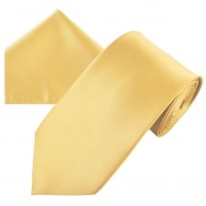 Plain Caramel Gold Men's Satin Tie & Pocket Square Handkerchief Set