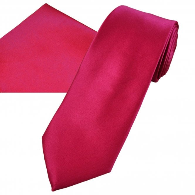 Plain Cerise Pink Men's Satin Tie & Pocket Square Handkerchief Set