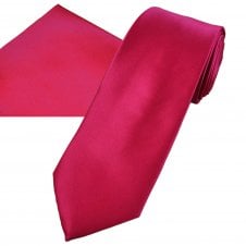 Plain Cerise Pink Men's Satin Tie & Pocket Square Handkerchief Set