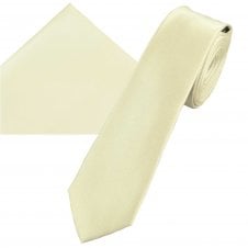 Plain Champagne Men's Skinny Tie & Pocket Square Handkerchief Set