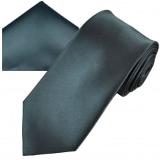 Plain Charcoal Grey Men's Satin Tie & Pocket Square Handkerchief Set