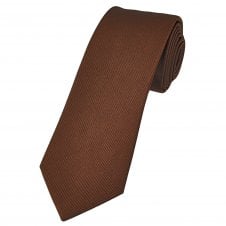 Plain Chestnut Brown Rib Textured Men's Luxury Silk Tie by Lupi Romani