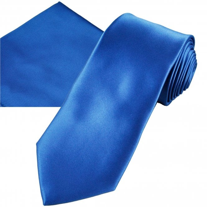 Plain Cobalt Blue Men's Tie & Pocket Square Handkerchief Set