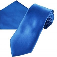Plain Cobalt Blue Men's Tie & Pocket Square Handkerchief Set