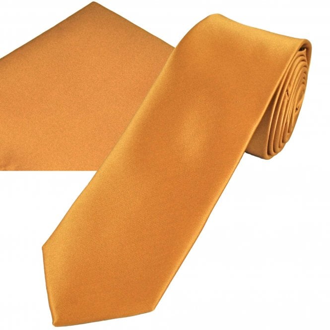 Plain Copper Men's Skinny Tie & Pocket Square Handkerchief Set
