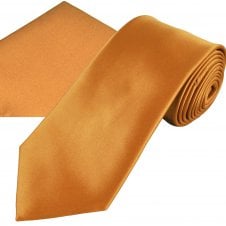 Plain Copper Men's Tie & Pocket Square Handkerchief Set