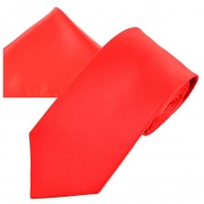 Plain Coral Men's Satin Tie & Pocket Square Handkerchief Set