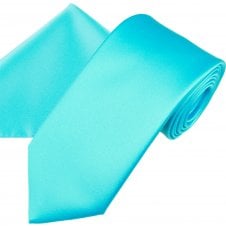Plain Cornflower Blue Men's Satin Tie & Pocket Square Handkerchief Set